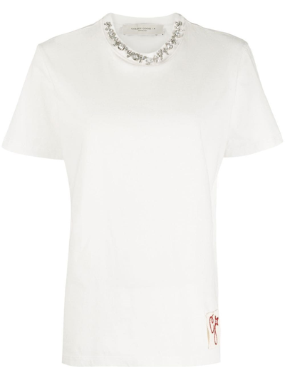 GOLDEN GOOSE COTTON T-SHIRT WITH CABOCHON CRYSTALS