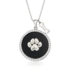 Ross-simons Black Onyx And White Topaz Dog Paw Pendant Necklace In Sterling Silver In Silver