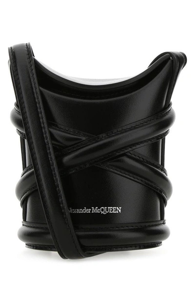 Alexander Mcqueen Woman Black Leather Mini The Curve Bucket Bag