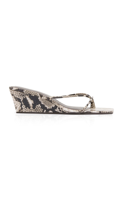 St Agni Minimal Low Embossed Leather Sandals In Print