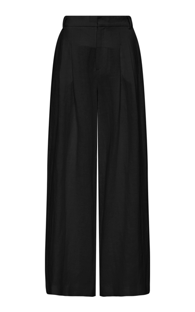 St Agni Tailored Linen Wide-leg Pants In Black
