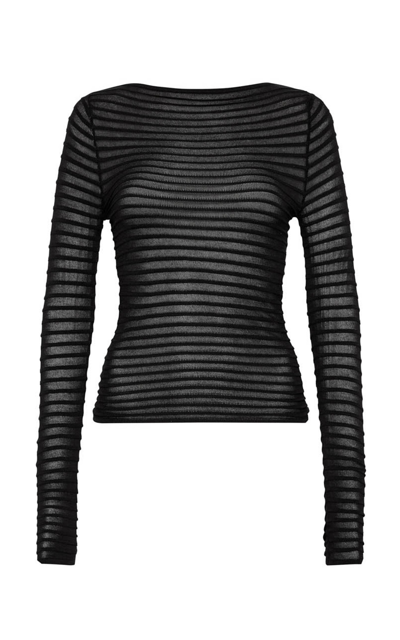 St Agni Sheer Striped Top In Black