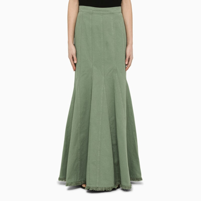 Max Mara Trudy Frayed Cotton Drill Long Skirt In Green
