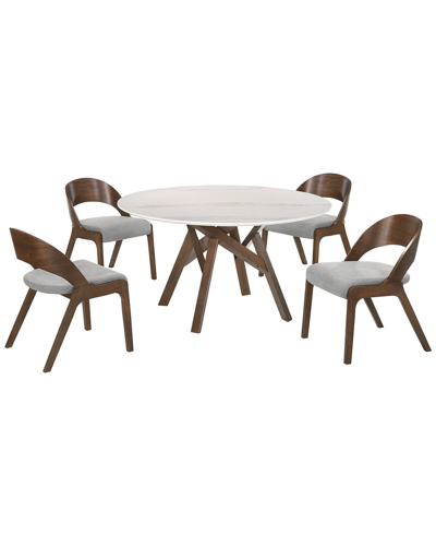 Armen Living Venus And Polly 5pc Walnut And Marble Round Dining Set In Gray