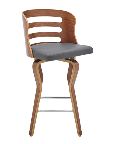 Armen Living Verne 26in Swivel Walnut Wood Bar Stool In Gray