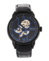 Heritor Automatic Sanford Semi-skeleton Leather-band Watch In Black