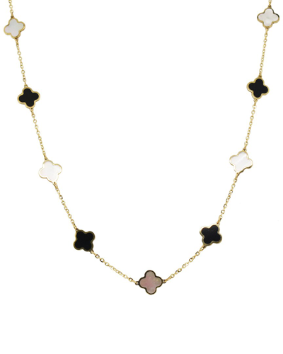 Italian Gold 14k Onyx Mother-of-pearl Clover Necklace