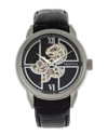 Heritor Automatic Sanford Semi-skeleton Leather-band Watch In Black