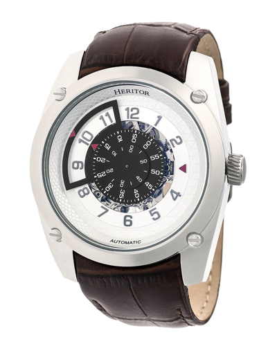 Heritor Automatic Daniels Semi-skeleton Leather-band Watch In White