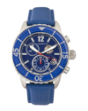 Morphic M51 Series Chronograph Leather-band Watch W/date In Silver/blue