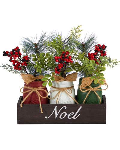 Nearly Natural 12in Holiday Winter Pine And Berries Arrangement In Green