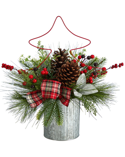 Nearly Natural 17in Pinecone And Berries Arrangement In Green