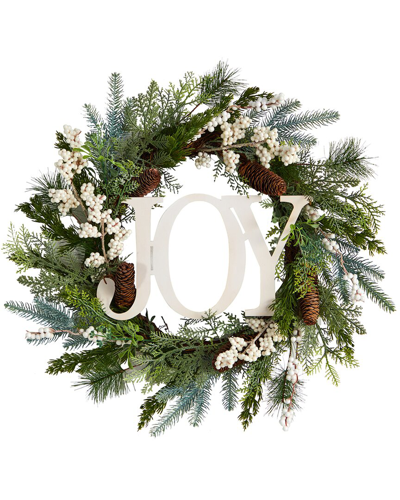 Nearly Natural 24in Christmas Joy Greenery Holiday Artificial Wreath