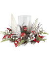 Nearly Natural 15in Holiday Lighted Forest Candle Holder Arrangement In Red