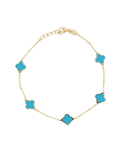 Italian Gold 14k Turquoise Station Clover Bracelet