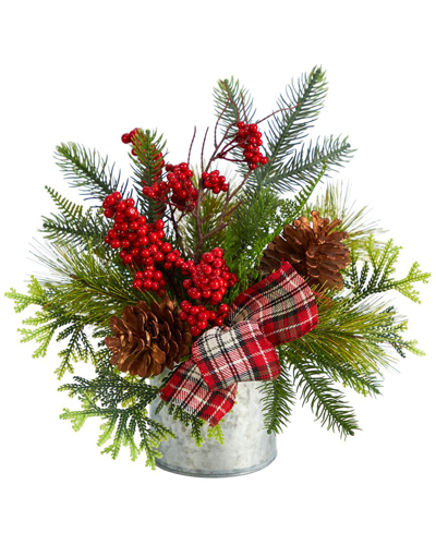 Nearly Natural 12in Holiday Table Arrangement In Green