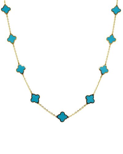Italian Gold 14k Turquoise Clover Necklace