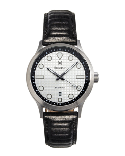 Heritor Automatic Bradford Leather-band Watch With Date In Black