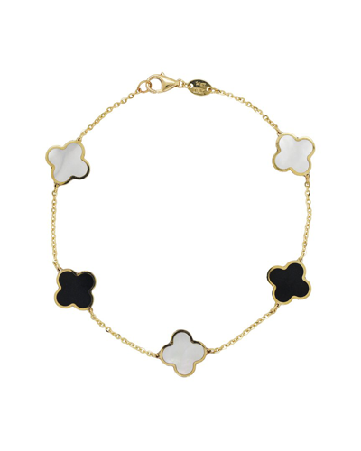 Italian Gold 14k Onyx Large Clover Bracelet