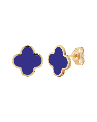 Italian Gold 14k Yg Larger Clover Stud Earrings-lapis In Gold