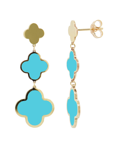 Italian Gold 14k Turquoise Clover Dangle Earrings