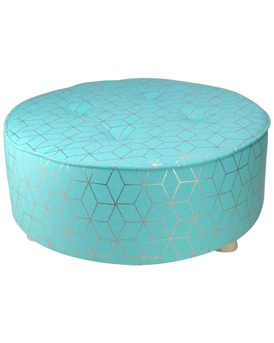 Northlight 20in Blue & Copper Geometric Print Cotton Canvas Round Stool