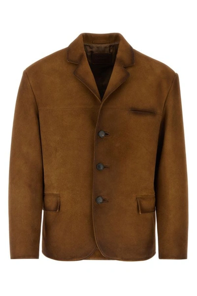 Prada Suede Blazer In Camel