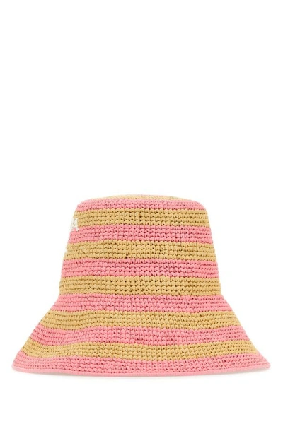 Prada Logo Embroidered Crochet Bucket Hat In Pink