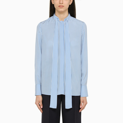 Valentino Crepe De Chine Striped Shirt In Light Blue/bianco