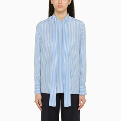 Valentino Crepe De Chine Striped Shirt In Blue