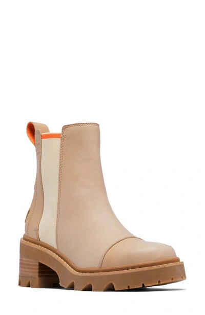 Sorel Joan Now Leather Chelsea Ankle Boots In Honest Beige Gum