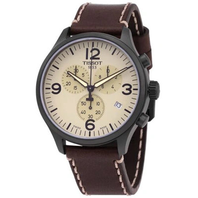 Pre-owned Tissot Chrono Xl Beige Dial Brown Leather Strap Men's Watch T116.617.36.267.00