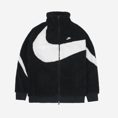 Pre-owned Nike Big Swoosh Reversible Boa Jacket Asia M Size 95 Bq6546-011 / 100% Authentic In Black