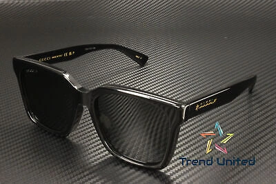 Pre-owned Gucci Gg1175sk 001 Squared Black Grey Polarized 56mm Unisex Sunglasses In Gray