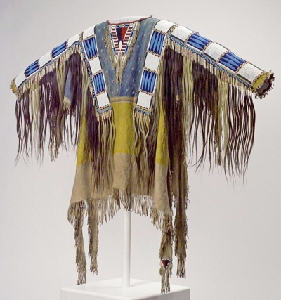 Pre-owned Handmade Old American Buckskin Beaded Fringes Powwow Regalia Red Cloud's War Shirt Nsl02