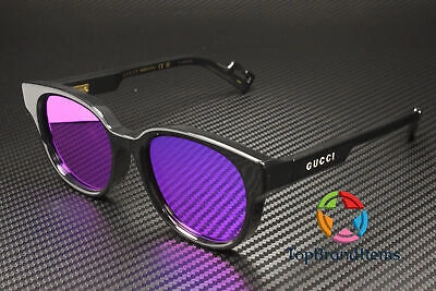 Pre-owned Gucci Gg1237s 002 Round Oval Panthos Injection Black Violet 53 Men's Sunglasses In Purple