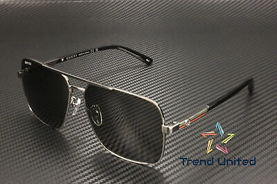Pre-owned Gucci Gg1289s 001 Rectangular Metal Ruthenium Black Grey 62 Mm Men's Sunglasses In Gray