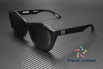 Pre-owned Balenciaga Bb0216s 001 Rectangular Squared Black Grey 57 Mm Women's Sunglasses In Gray