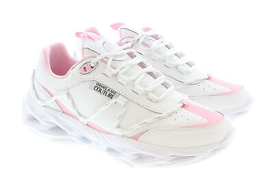 Pre-owned Versace Jeans Couture Low Top Lace Up Athletic White/pink Sneakers-