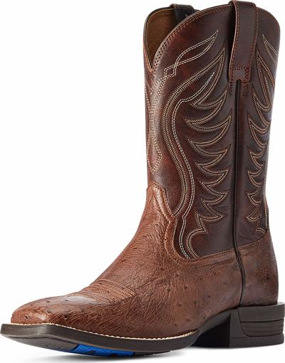 Pre-owned Ariat Men's Boots - Reckoning Smooth Ostrich - Dark Tobacco / Nut Brown 10042473