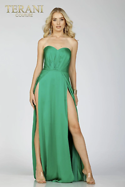 Pre-owned Terani Couture 231p0592 Evening Dress Lowest Price Guarantee Authentic In Kelly Green