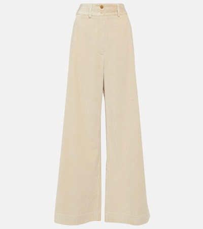 Etro High-rise Cotton Corduroy Wide-leg Pants In Bianco