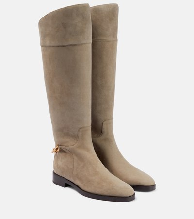 Jimmy Choo Nell Suede Knee-high Boots In Grey