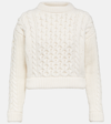 Patou Cropped Cable-knit Wool And Cashmere-blend Sweater In White