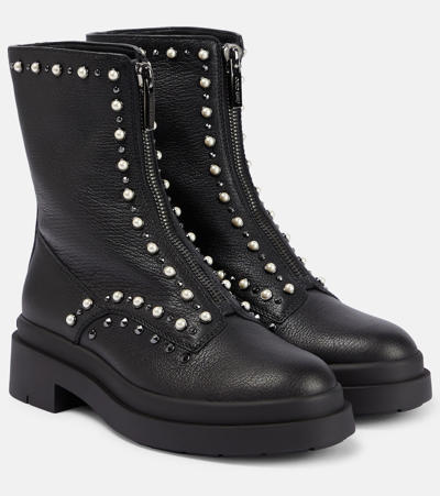 Jimmy Choo Nola Stud-embellished Leather Ankle Boots In Black/pearl