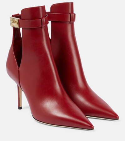 Jimmy Choo Nell 85 Leather Ankle Boots In Red