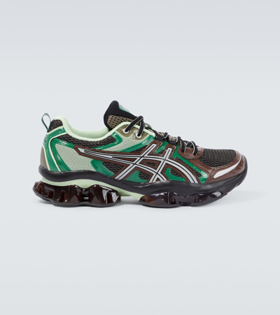 Asics Gel-quantum Faux-leather And Mesh Trainers In Dark Sepia,shamrock Green
