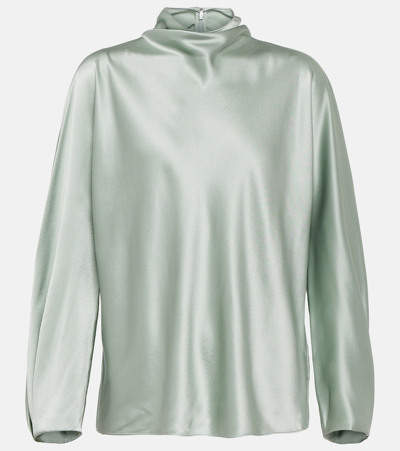 Vince Draped Silk Blouse In Green