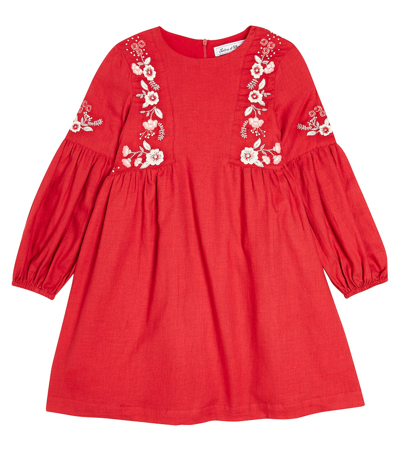 Tartine Et Chocolat Kids' Embroidered Cotton-blend Dress In Red