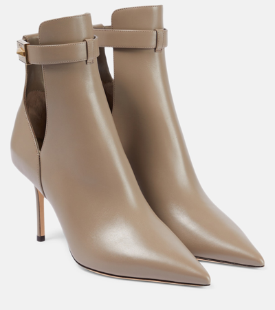 Jimmy Choo Nell 85 Leather Ankle Boots In Grey
